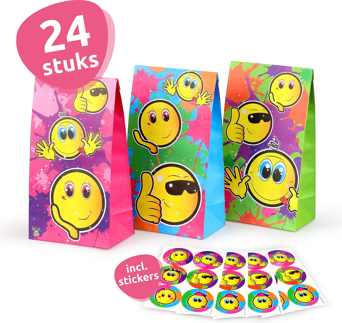 Isas Friends® Uitdeelzakjes + Stickers - Emojis - 24 stuks - Stevig Papier - Traktatie zakjes